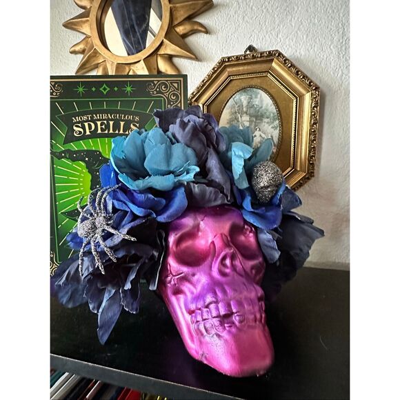 Handmade day of the dead blue headpiece BLUE FLORAL Dia de los muertos - Picture 1 of 4